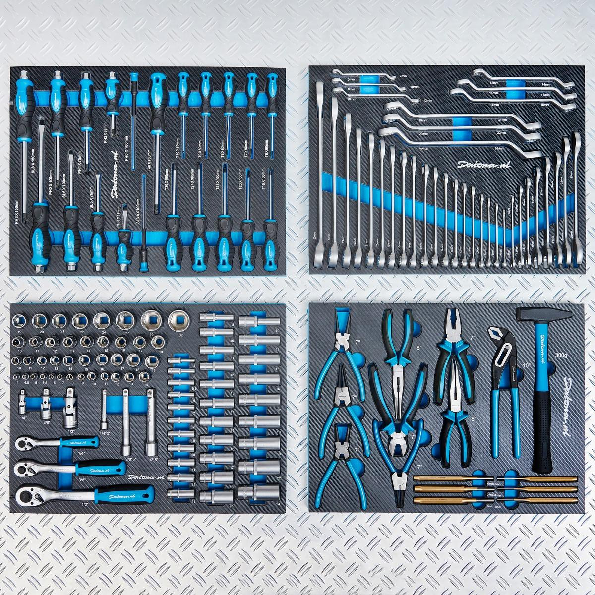 Datona 153-delige gereedschapsset met carbon finish voor 4 lades