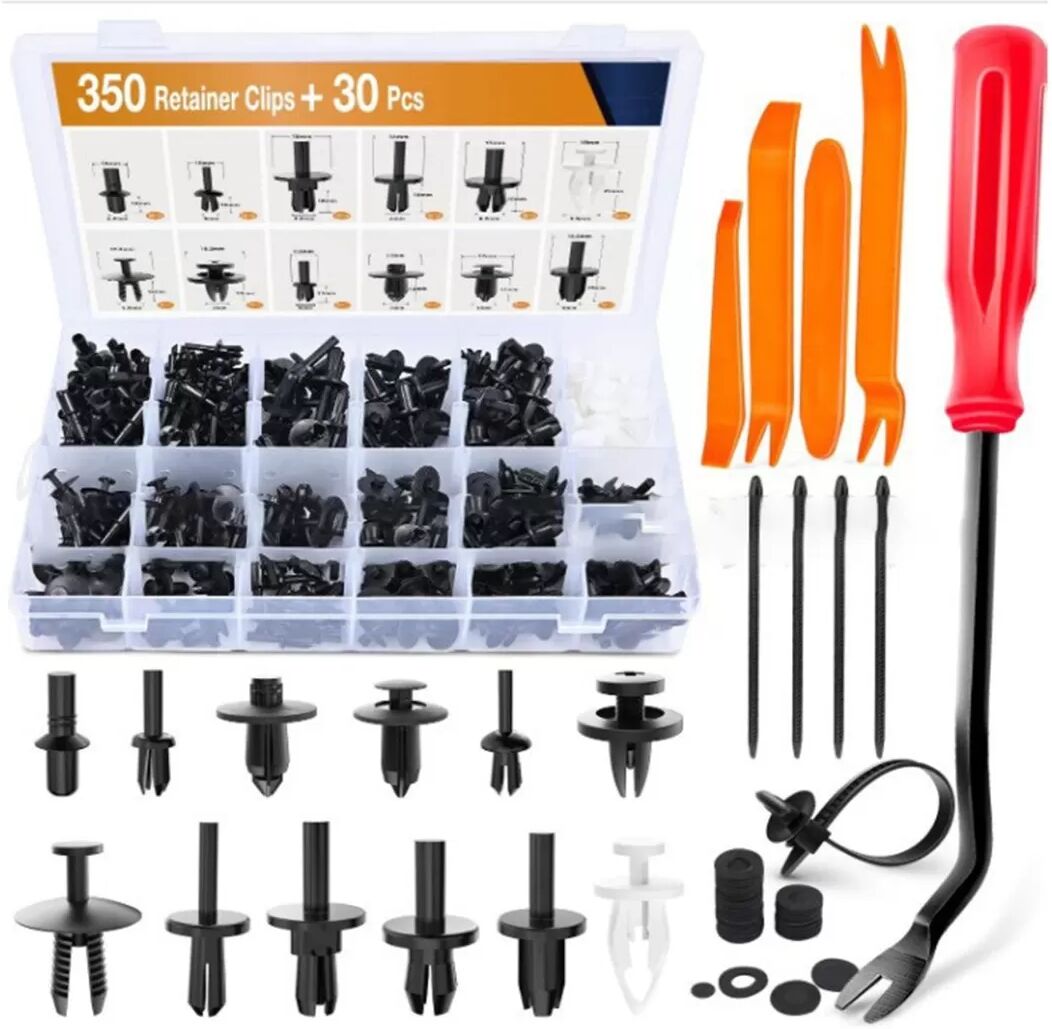 INF Kit de 350 clips de fixation avec outils de retrait – Rivets en plastique universels pour carrosserie