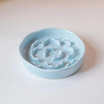 Hygienic Elevated Ceramic Slow Feeder Cat Bowl blue