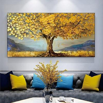 3D-Ölgemälde mit goldenem Baum, handgemalte Leinwand, Blumenkunst, Malerei, handgemalte abstrakte Landschaft, Textur, Baum, Ölgemälde, Goldbaum, Pflanzung, Wandmalerei, Nachttischmalerei,