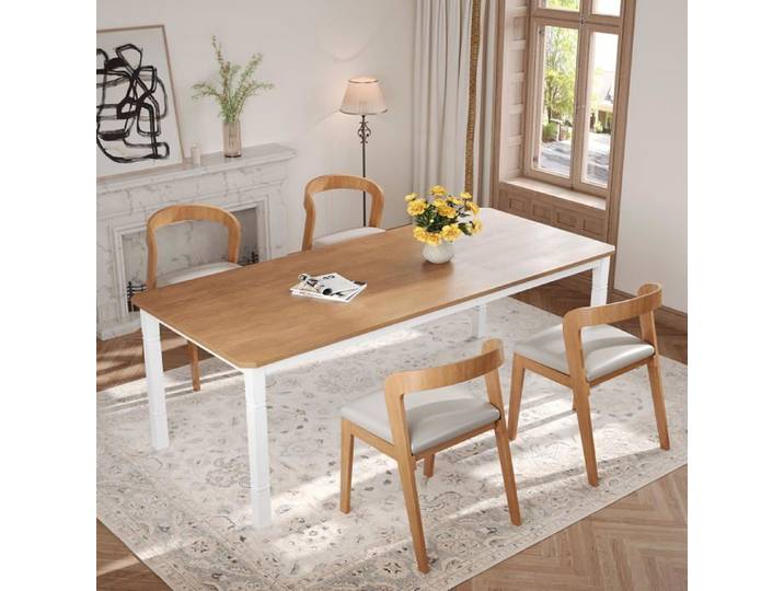 Table à manger industrielle - LUNSY - 150x90x75 cm - Marron et Blanc - Bords biseautés - 4 à 6 personnes
