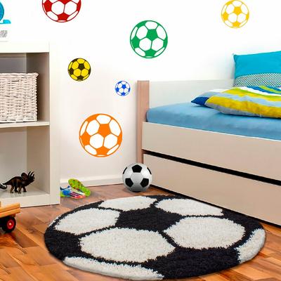 Kinderteppich AYYILDIZ TEPPICHE "Fun 6001" Gr. 9, schwarz, H:30mm Ø:100cm, Kunstfaser, Teppiche, Kinderteppich, robuster Kurzflor, Fussball, Kinderzimmer