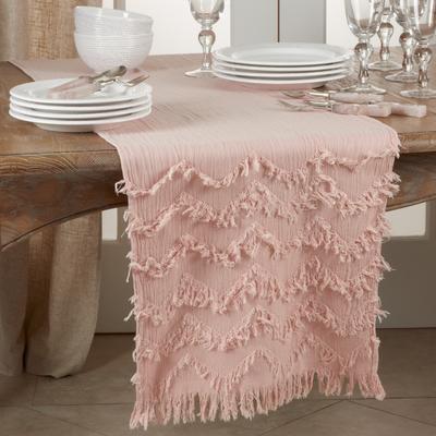 Saro Lifestyle Chevron Table Runner with Fringe Design