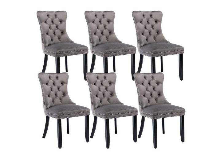 LuxusKollektion Esszimmerstuhl Esszimmerstühle Samt 6er Set Grau (Massivholzbeine) 6er-Set