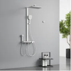 Emke, Duschsystem, Duschsystem mit Thermostat, Handbrause + Regendusche + Kinderdusche + Unterer Auslass, Weiss