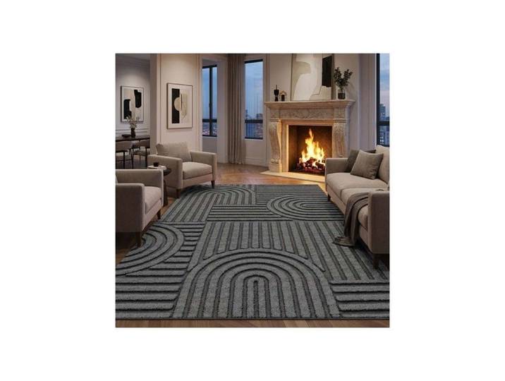 Melis Home Tapis antidérapants Gris 80 x 300 cm moderne géométrique foncé impression digitale antidérapant lavable