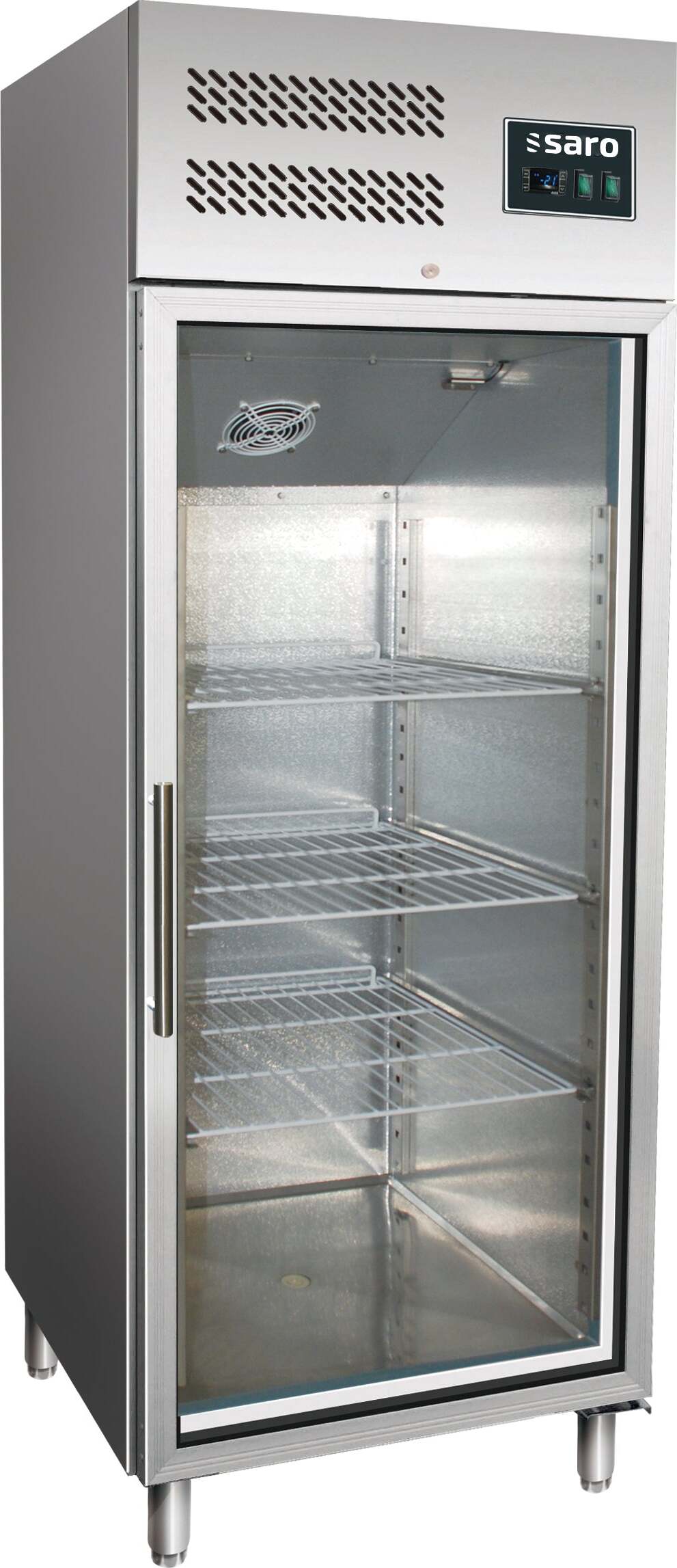 SARO Gewerbekühlschrank mit Glastür - 2/1 GN, Modell GN 600 TNG Gewerbekühlschrank, Gastro Kühlschrank, Glastür,1-türig, Edelstahl, Umluftkühlung, Imbiss, Restaurant, Großküche, Lagern, Kühlen