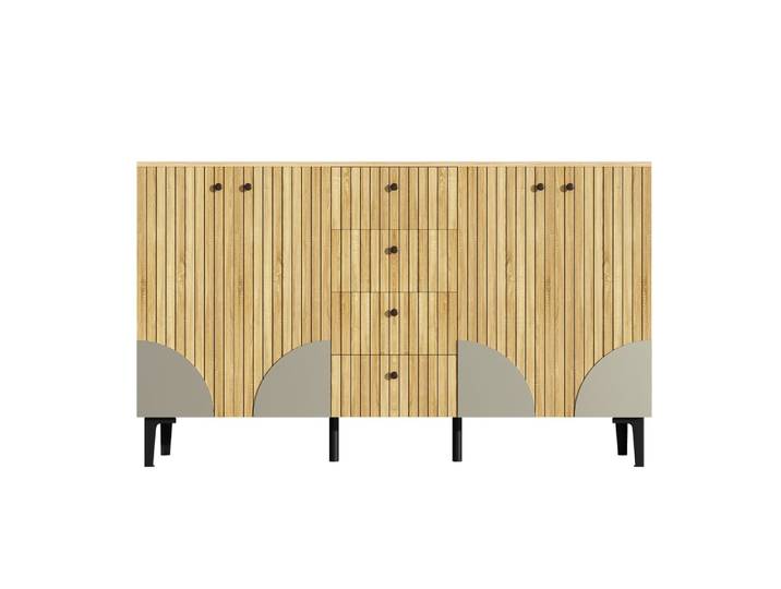 Buffet effet bois avec 4 portes cannelées 4 tiroirs 160x36x94cm