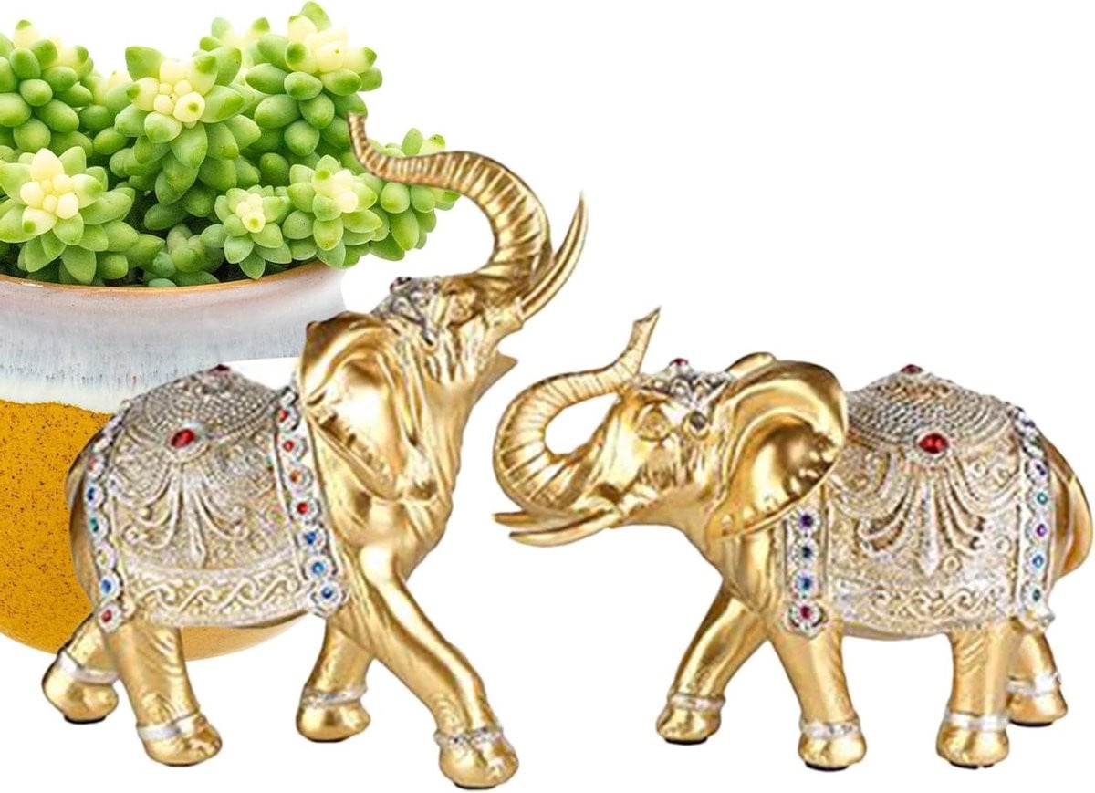 Multicolor Olifant decoratief beeldje van hars voor in huis