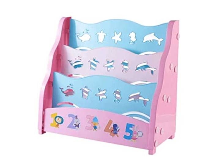 AZHKJKZH Büro-Aufbewahrungsregal Bücherregal Einfaches Zuhause Spielzeug Lagerregal Bücherregale Kunststoff Cartoon Bild Schlafzimmer Wohnzimmer(Pink 3Tiers,Without Basket)