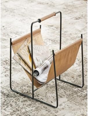 "Signature Design by Ashley Faronworth Brown/Black Magazine Rack - 13.38"" W x 16"" D x 21.63"" H"
