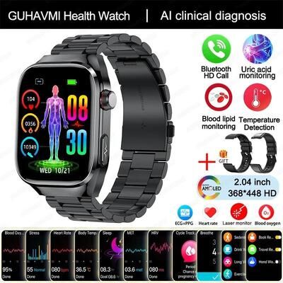 Inspired Finds Advanced Health Monitoring Smartwatch With ECG PPG, Uric Acid Tracking And Bluetooth Calling black Steel 2a