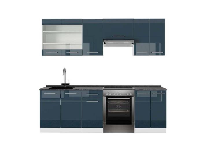 Cuisine Fame-Line 240cm PT Anthracite Bleu foncé brillant/Blanc Vicco 49027