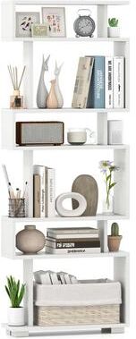 "1/2 PCS 6 Tier Geometric Bookcase 64"" Tall S-Shaped Bookshelf"