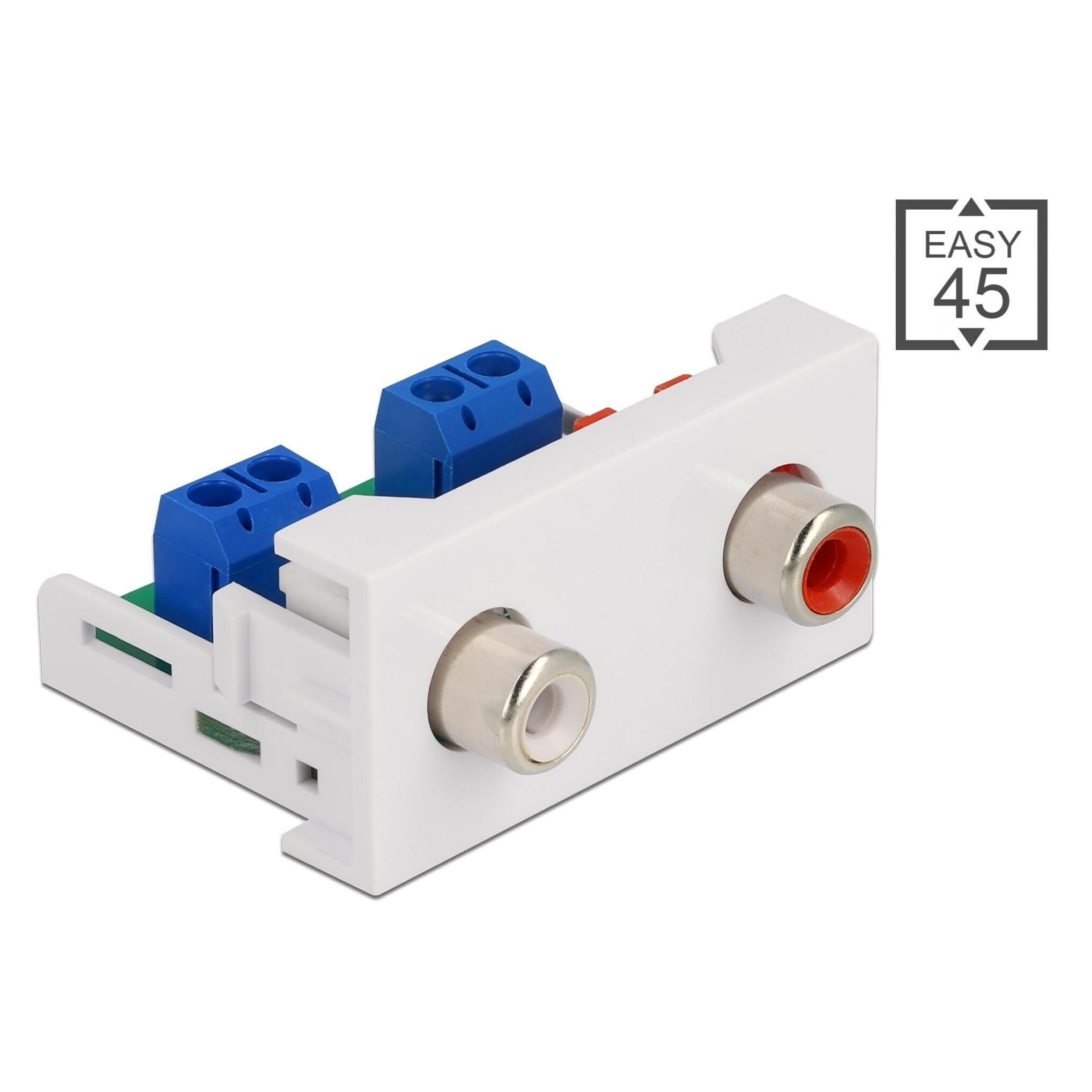 Delock Easy 45 Modul 2 x Cinch Buchse 22,5 x 45 mm (Winkeladapter) (81338)