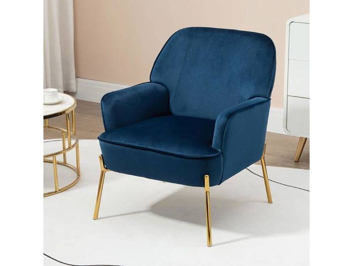 Fauteuil de Salon en Velours Bleu - Rembourré avec Accoudoirs