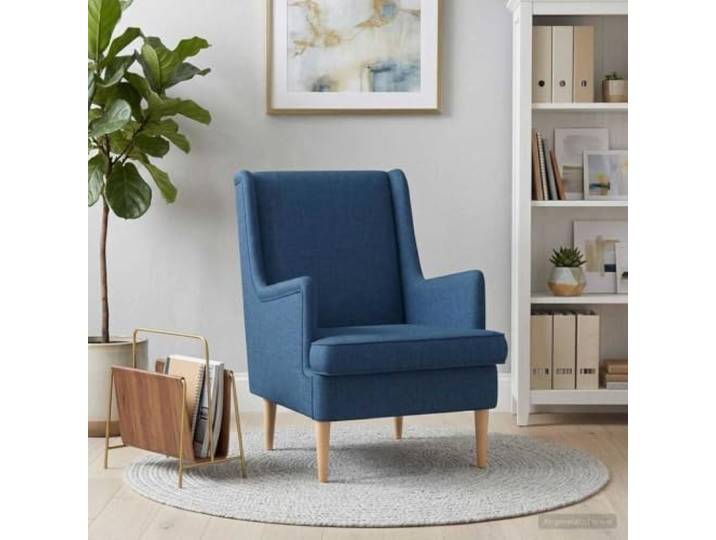 Blauer Stoff Sessel mit Abnehmbarem Sitzkissen und Kautschukholzbeinen Weicher Stoffbezug, Schaumstoffpolsterung, Kautschukholzbeine, modernes Design, Wohnzimmer und Schlafzimmer