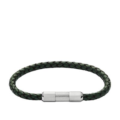 Armband FOSSIL "Schmuck Geschenk Edelstahl Leder KNOX", schwarz (edelstahlfarben, schwarz, grün), Armbänder, Damen, 21,5cm, Edelstahl Leder, Edelstahl, Leder, Armband