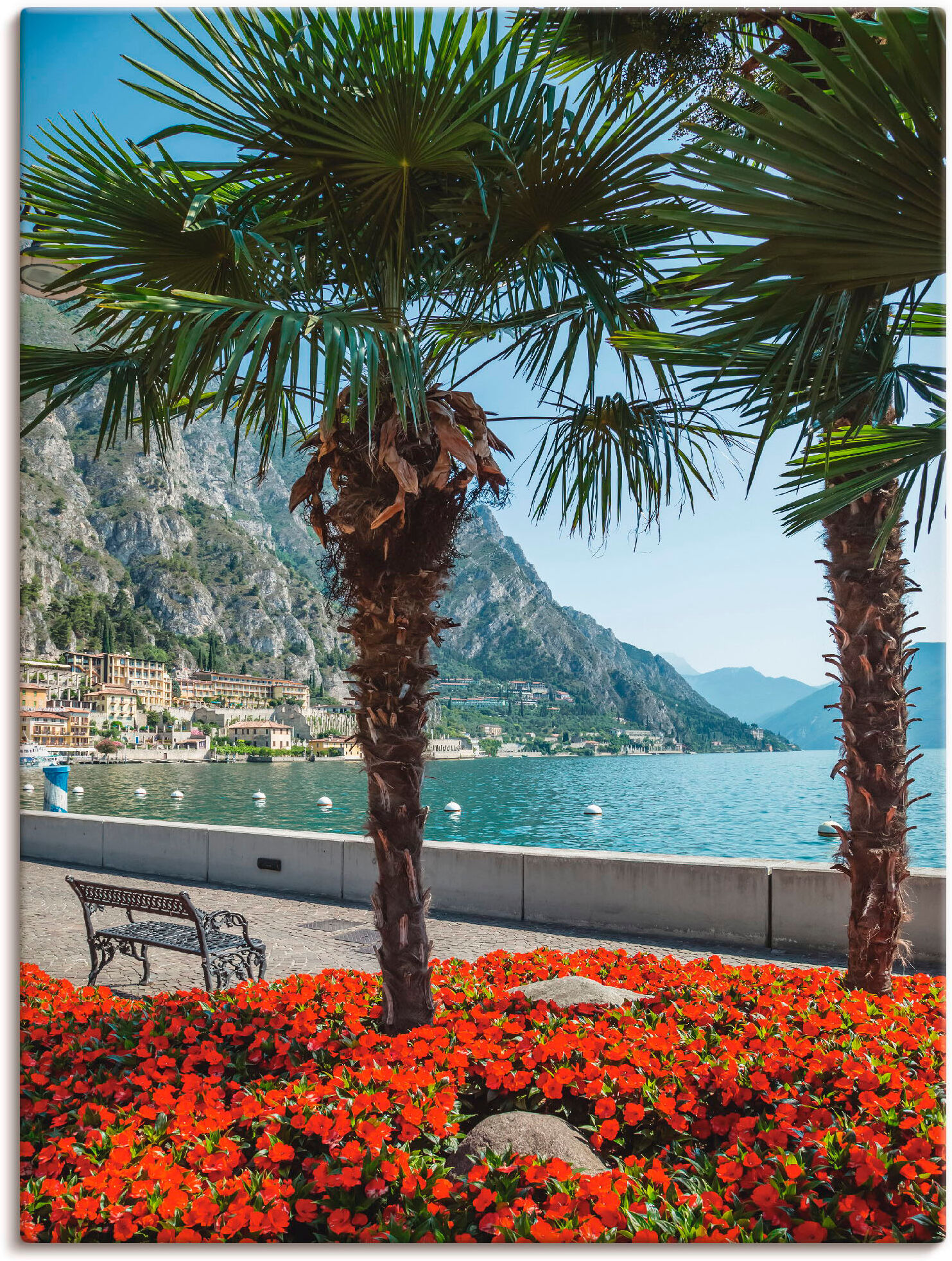 Leinwandbild ARTLAND "Gardasee Limone sul", bunt (farbe bild(er): bunt), B:45cm H:60cm, Bilder, Leinwandbild, auf Holzrahmen gespannt farbe bild(er): bunt B/H/T: 45cm x 60cm, Leinwandbild Europa, 1 Stk.