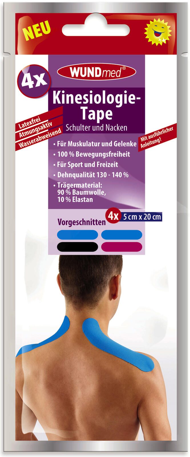 WUNDmed® Kinesiologie Tape Schulter und Nacken blau 4 St. 04-047