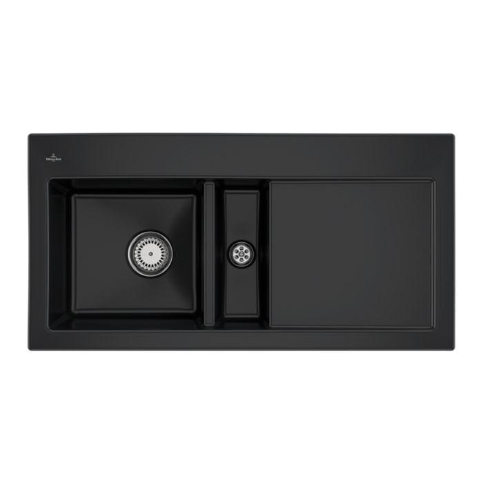Villeroy und Boch Subway 60 Einbauspüle 677001S5 links, mit Ablaufgarnitur, Handbetätigung, 1000 x 510 mm, ebony CeramicPlus