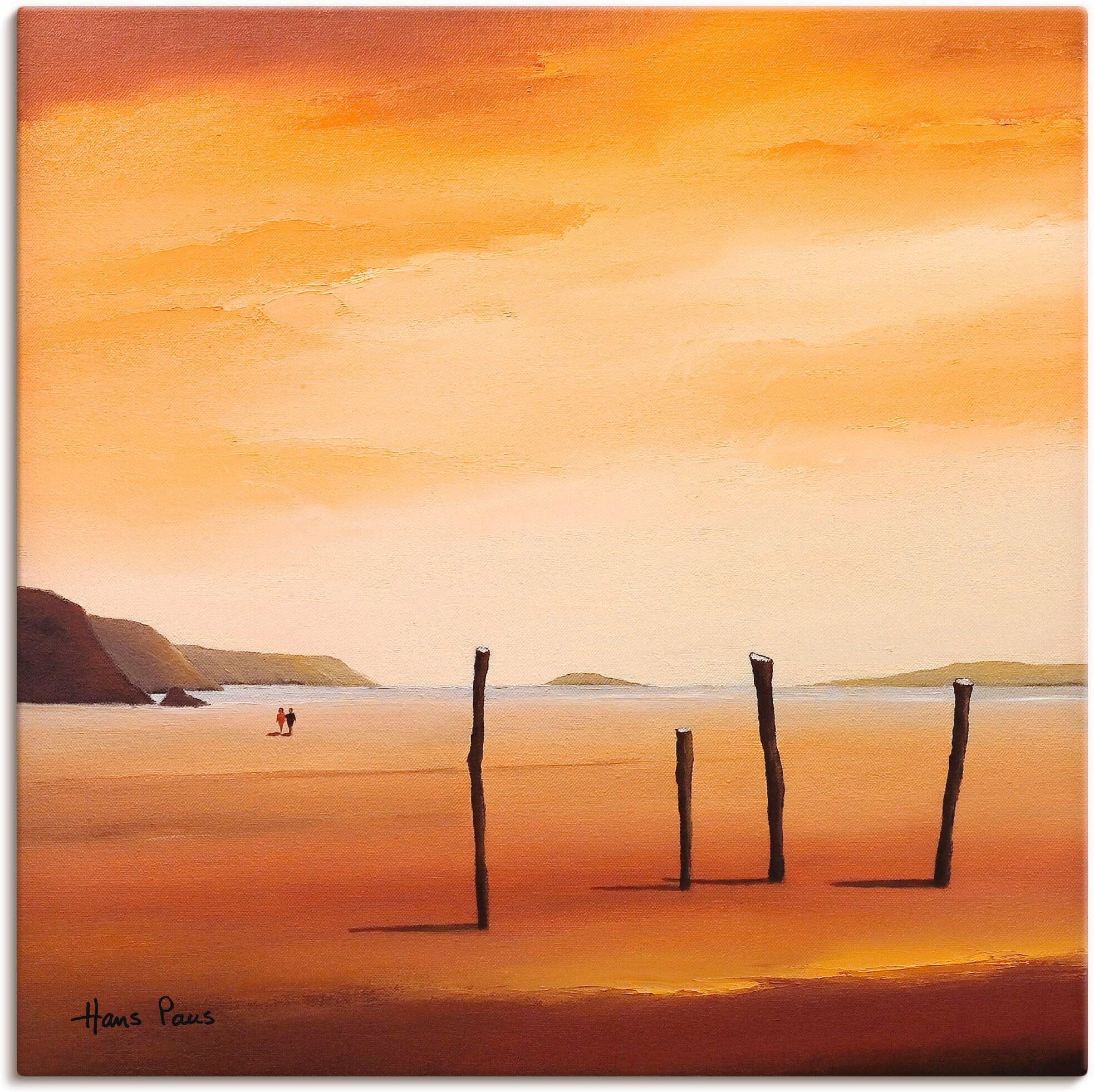 Leinwandbild ARTLAND "Abend II", orange (farbe bild(er): orange), B:70cm H:70cm, Bilder, Leinwandbild, auf Holzrahmen gespannt farbe bild(er): orange B/H/T: 70cm x 70cm, Leinwandbild Strand quadratisch, 1 Stk.