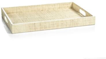 Zodax Reggio Natural Fiber Raffia Tray with Leather Trim