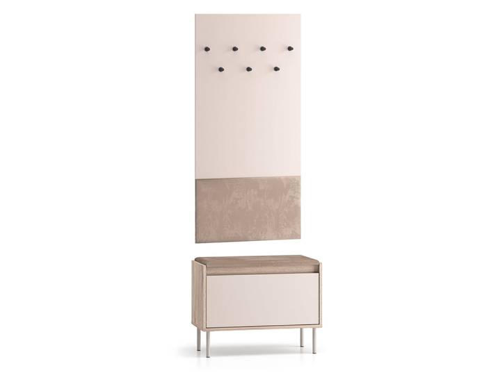 Meuble entrée porte-manteau et banc panneaux stratifiés beige