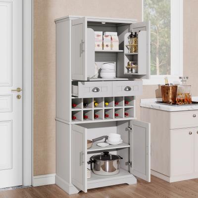 GREATPLANINC Farmhouse Wine Bar Storage Cabinet with 12-Bottle Wine Rack