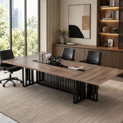 WESOME Large Conference Table with Metal Grid Base Universal Charging Ports Executive Meeting Table for Office