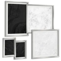 BILDER SET 5er Set - 50x50 cm & 20x30 cm & 40x60 cm Silberner Rahmen - Dunkles Licht, glamouröse Marmor