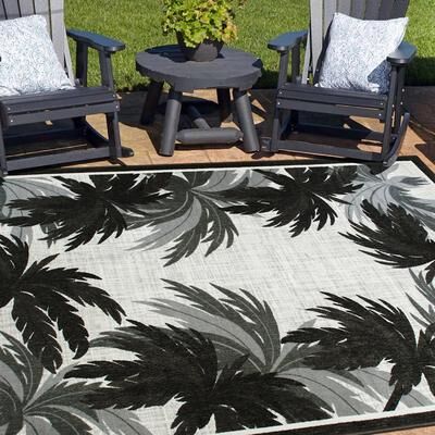 World Rug Gallery Tropical Floral Border Flatweave Indoor/Outdoor Area Rug