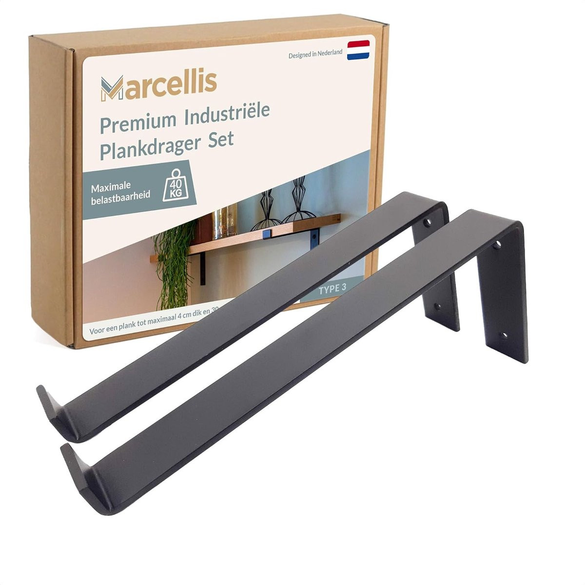 Industriële plankdrager mat zwart voor 30cm plank inclusief bevestigingsmateriaal