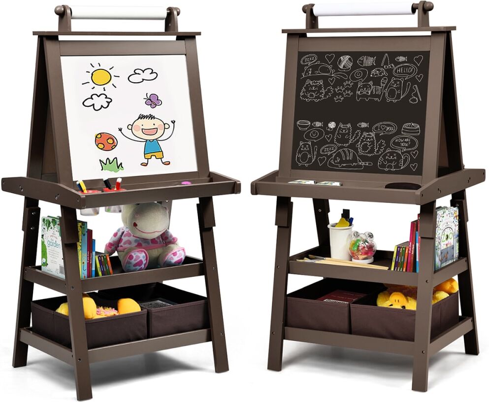 Giantex Tableau enfant double face café Marron 57x117x43cm