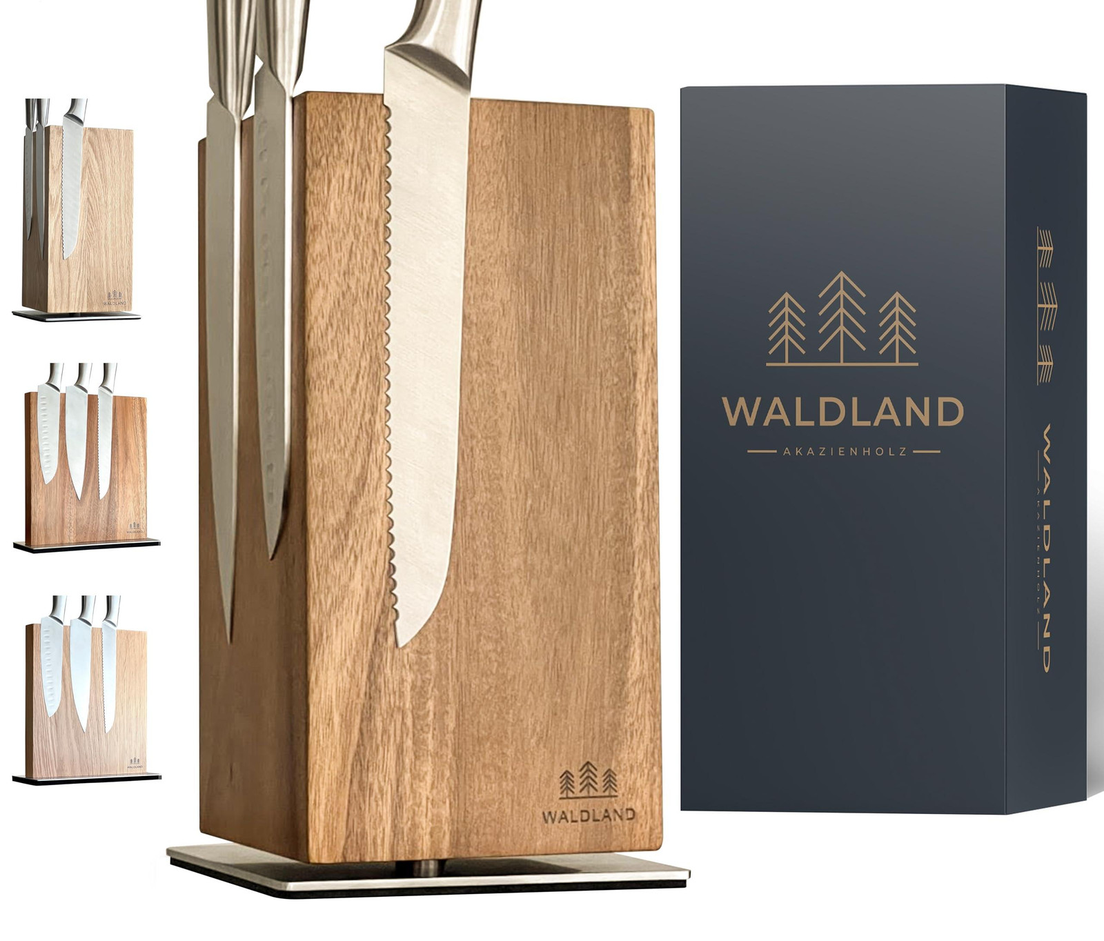 WALDLAND Premium Magnetisch Messenblok van Acaciahout, 360 graden Draaibaar, Keukenorganizer zonder messen