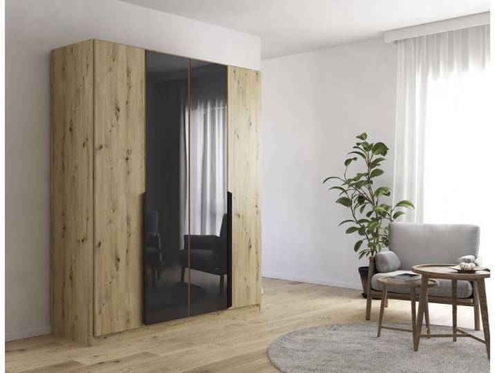 Kleiderschrank Drehtürenschrank Artemis , mit Glastüren , Eiche Artisan / basalt grau , verschiedene größen