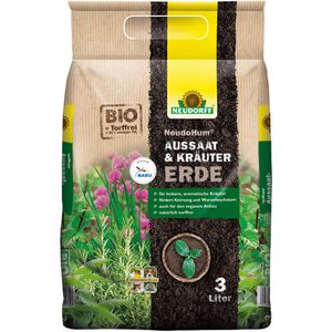 Neudorff Blumenerde  NeudoHum Aussat- & Kräutererde, Bio, für Anzucht, torffrei, mit Dünger, 3 Liter