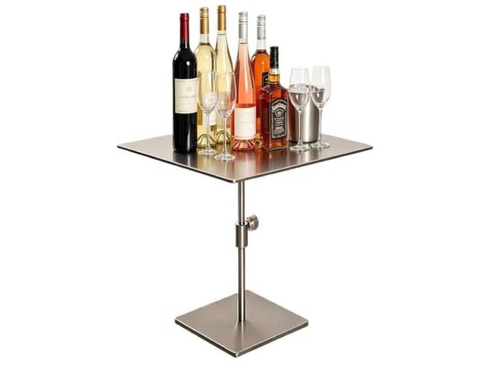 Cocktail-Bartisch, Bistro-Pub-Tisch mit Metallsockel, Terrassen-Esstisch Quadratischer Tisch aus Edelstahl – höhenverstellbare Getränke-Couchtische und Beistelltische(Silver,35cmx35cm)