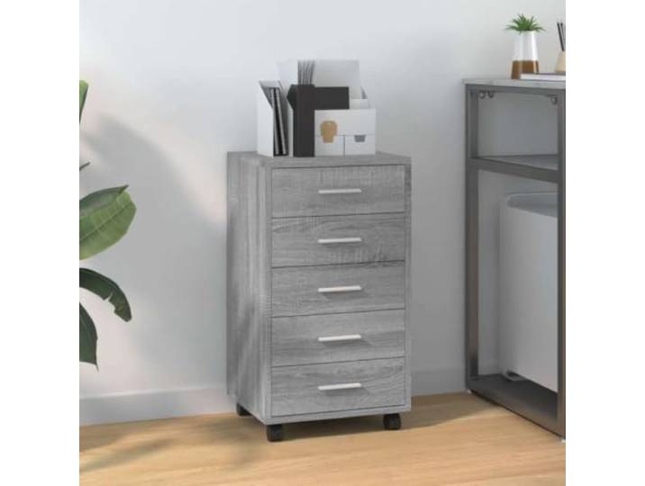 Schubladenschrank mit Rollen Grau Sonoma Holzwerkstoff 5 Schubladen Mobil, 5 Schubladen, Holzwerkstoff, feuchtigkeitsbeständig, für Arbeitszimmer