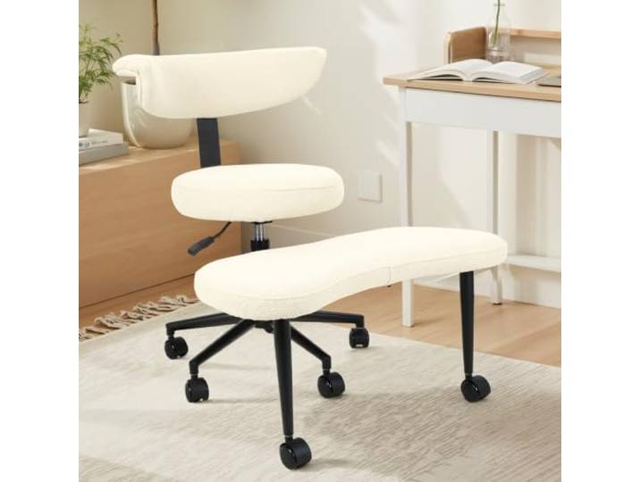 Xisulay Bein-Stuhl für Büro, ergonomischer Kniesitzstuhl Samtstuhl mit höhenverstellbarer Fußstütze und 360°-Drehfunktion für Yoga oder Büro, bietet Lendenwirbelstütze Weiß
