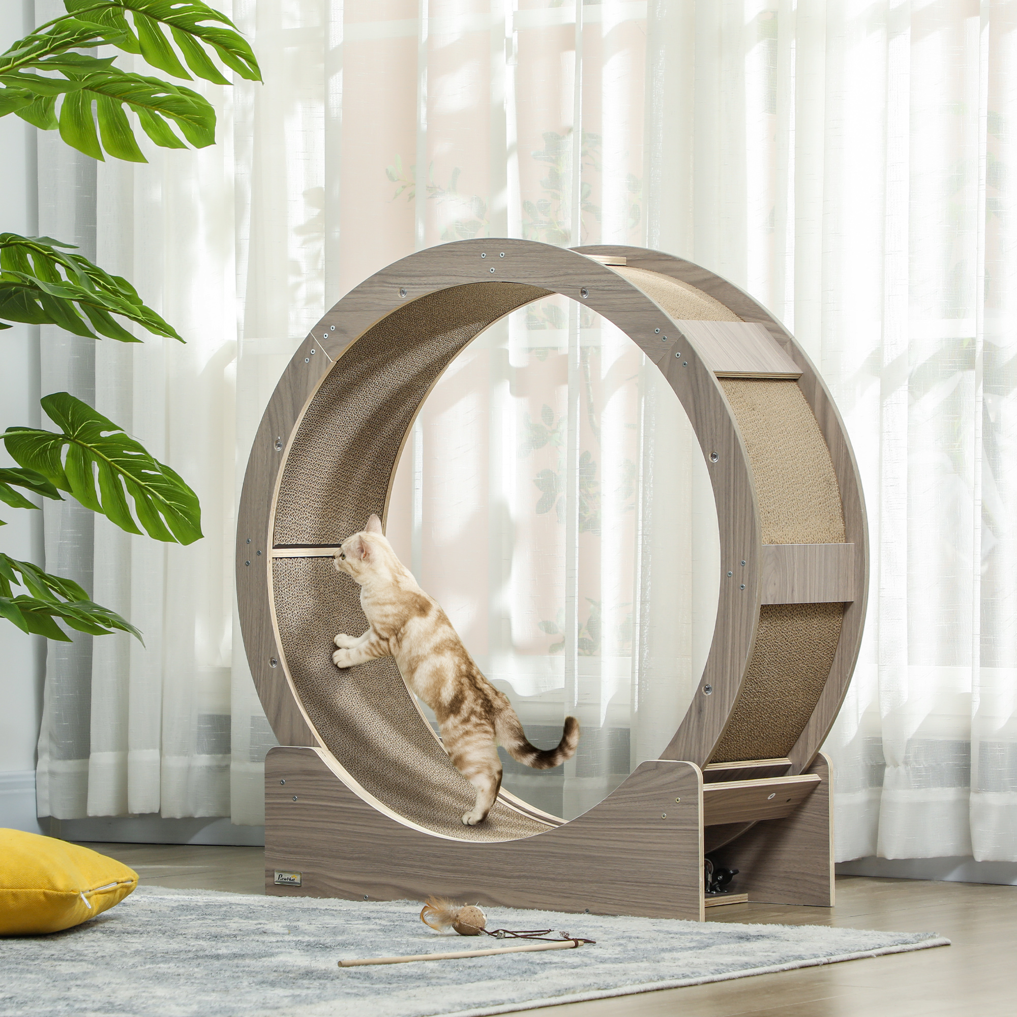 Pawhut Ruota per Gatti 91x33.5x94 cm con freno, color Noce