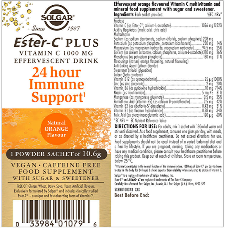 Solgar Poudre Effervescente Ester-C Plus Vitamine C 21 unités