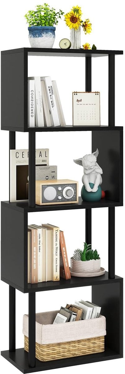 Omgoods - 5/6-Tier Houten Geometrische Boekenkast - Zwart