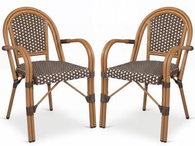 Costway Hand-Woven PE Wicker Outdoor French Bistro Chairs Set of 2-Brown