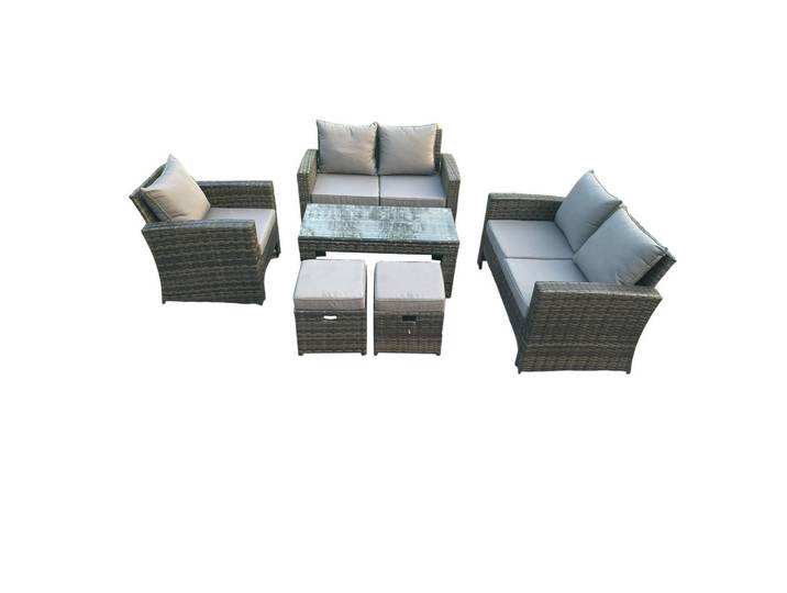 Fimous Garten-Sitzgruppe Polyrattan Dunkelgrau 7-Sitzer, Metall, rechteckig, Gartenmöbel, Gartengarnituren, Gartenmöbel-Sets