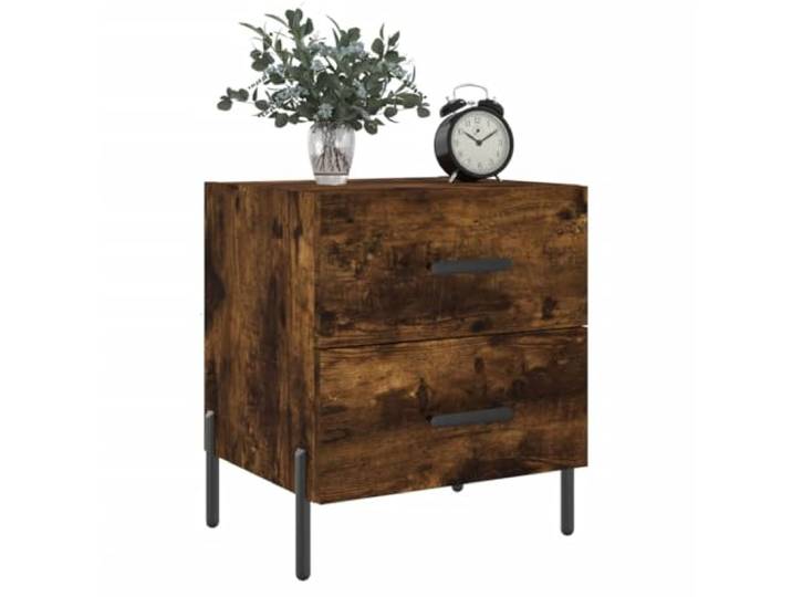 KTHLBRH Nachttische 2 Stück Eiche Rauchgrau 40 x 35 x 47,5 cm Holz Schubladen für Stauraum, Ausstellungsfläche, Metallfüße, stabil und robust
