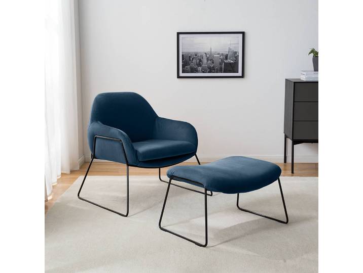 Repose-pieds Culin 69 x 43 x 48cm Bleu Microfibre Sela: Bleu brillant