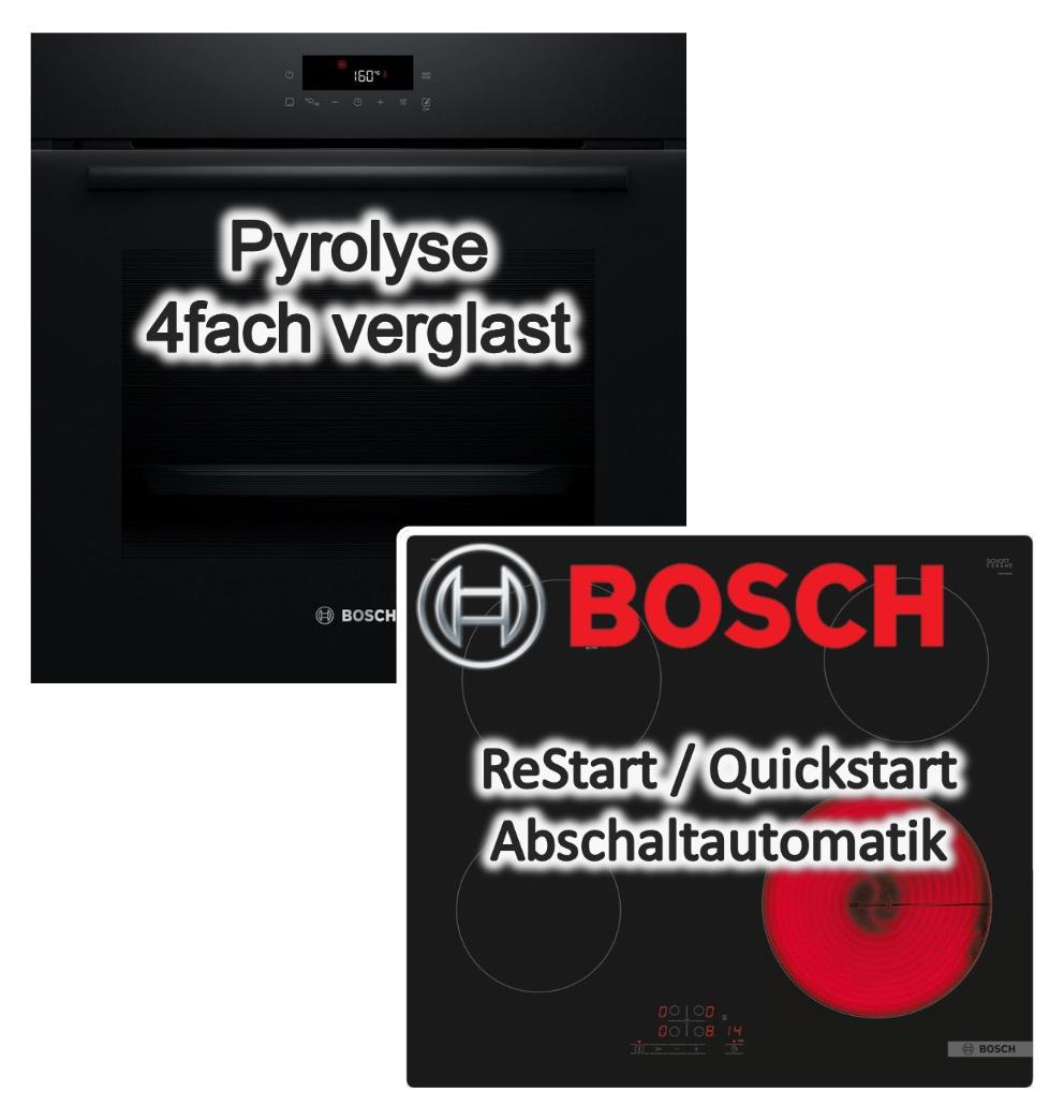 Bosch Herdset Einbaubackofen 3D Heißluft Pyrolyse Hydrolyse AutoPilo TouchControl+ Elektrokochfeld TouchSelect Timer