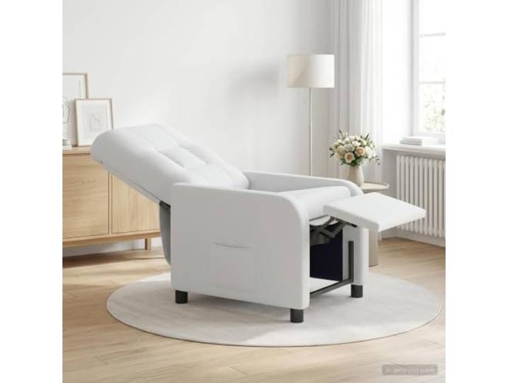 Relaxsessel Weiß Stoff Verstellbar 115°-160° Metall Holz 100% Polyesterbezug,Reißverschluss zum Abziehen,Pfostenbeine,flache Armlehne,Wohnzimmer,Büro