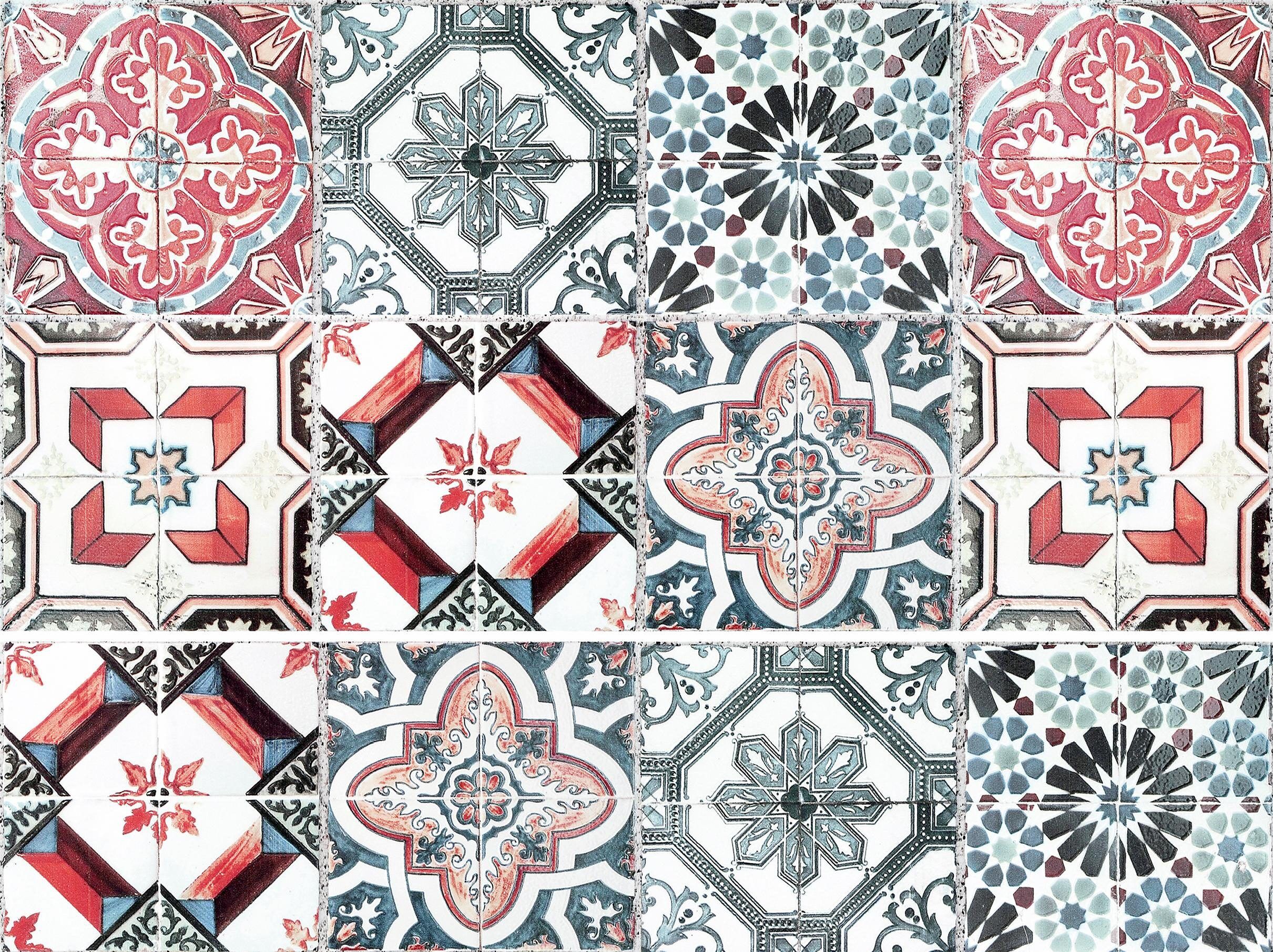 Fliesenaufkleber GOODPRODUCT "Ornamente", rot (rot, blau), B:15cm H:15cm, Fliesenaufkleber, Fliesenaufkleber, Stickerfliesen, selbstklebend, Sticker, 12er Set rot, blau B/H/T: 15cm x 15cm, Dekorfolie